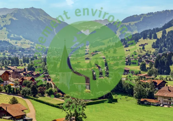 église vers Gstaad et logo coq vert